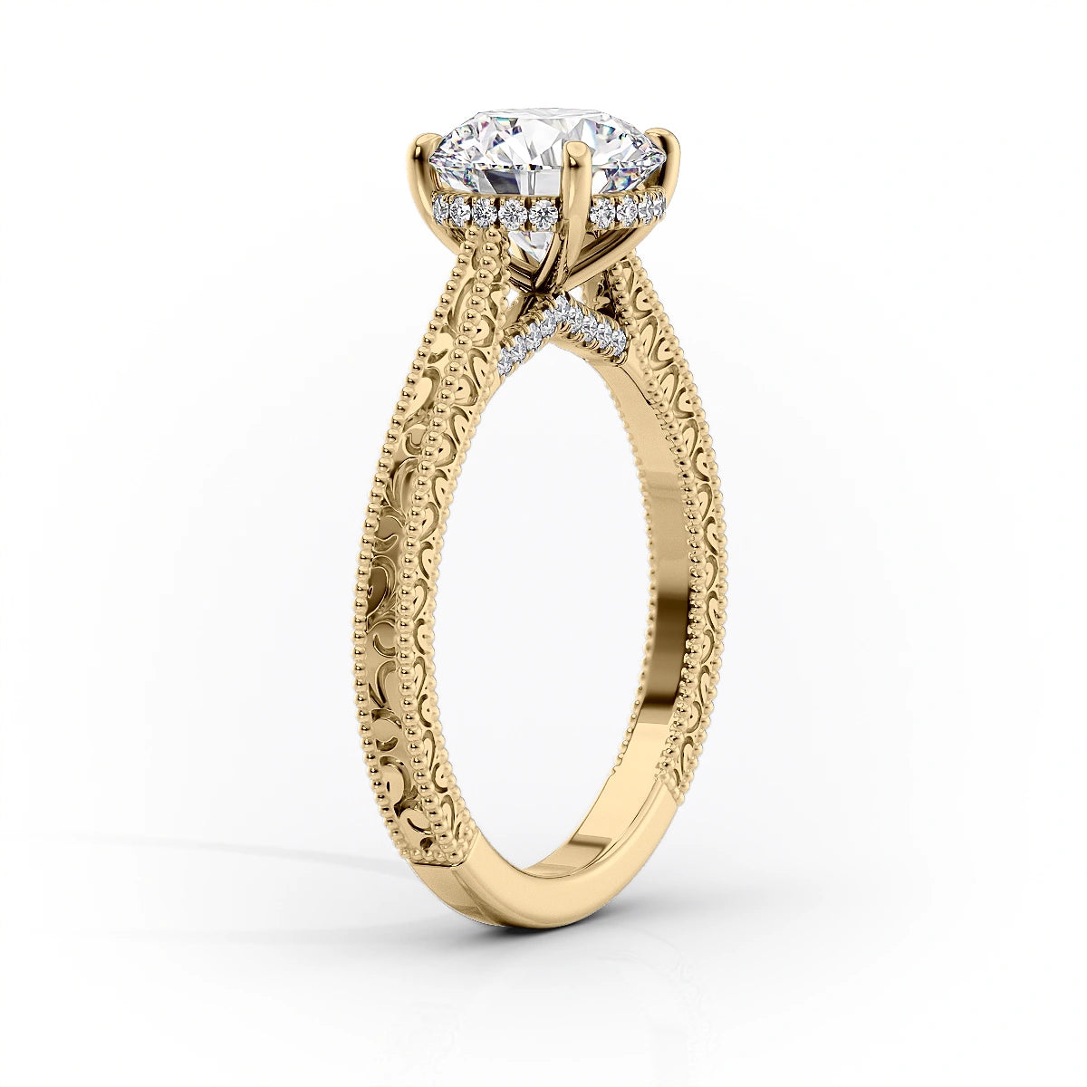 1.5 CT - 2.5 CT Oval Cut Hidden Halo Vintage Moissanite Engagement Ring