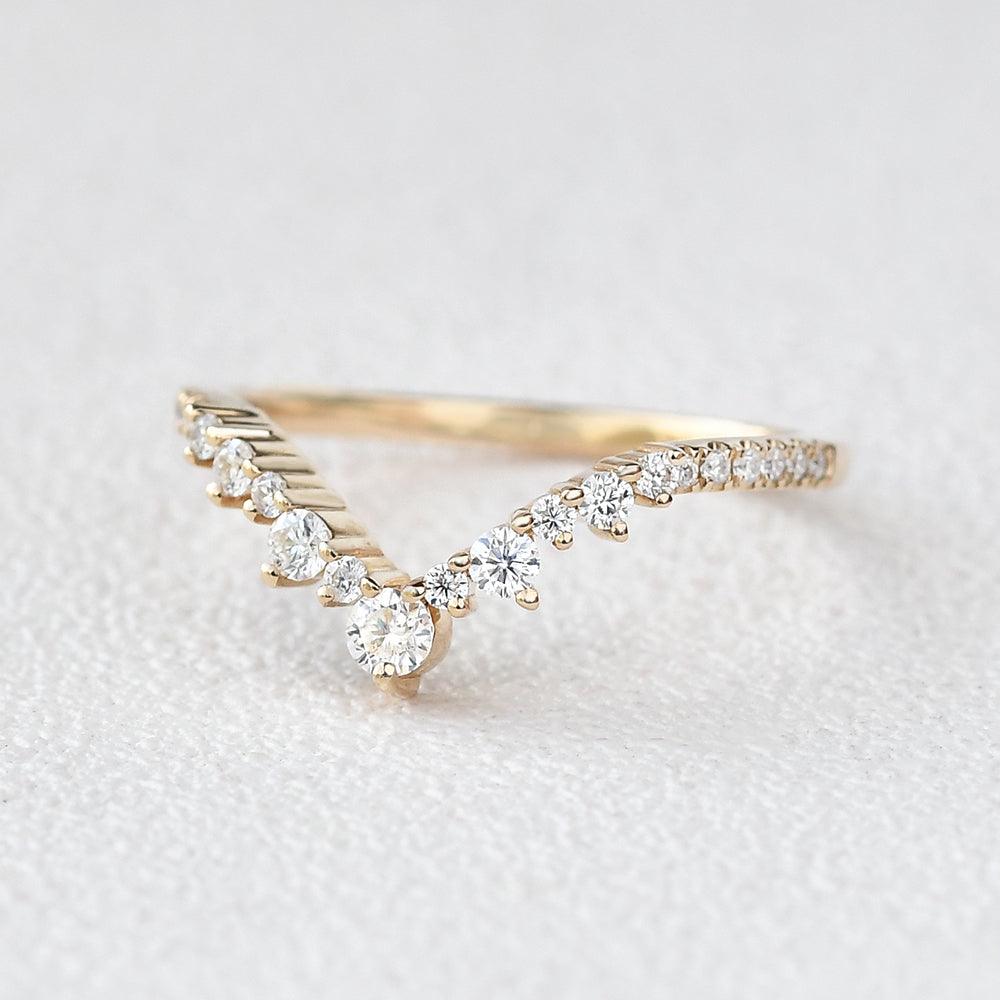 0.25 TCW Round Moissanite V-Shape Pave Wedding Band