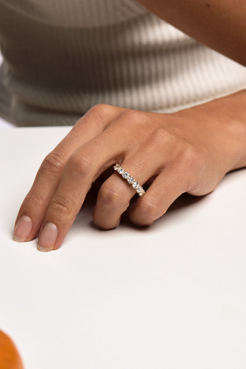 0.65 TCW Round Moissanite Half Eternity Wedding Band