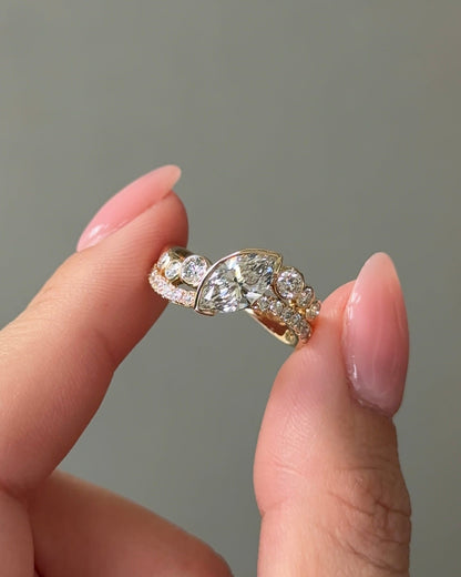 1.09 CT Marquise Cut Lab grown Diamond Bezel Arc Curvy With Pave Engagement Ring