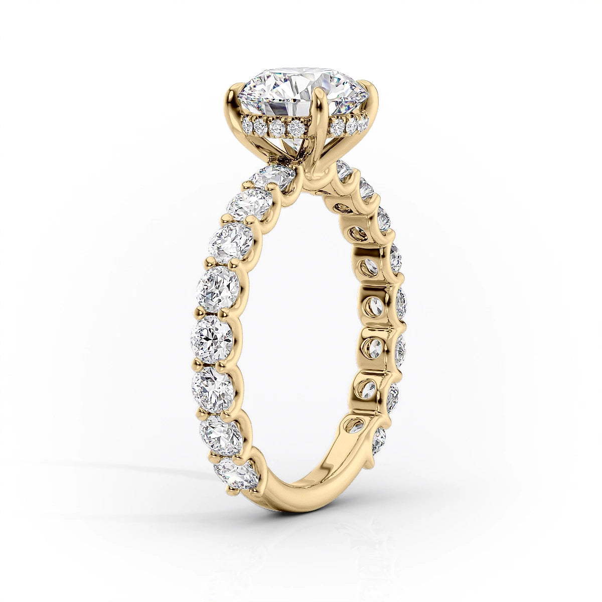 2 CT - 3 CT Round Cut Hidden Halo Pave Set Moissanite Engagement Ring
