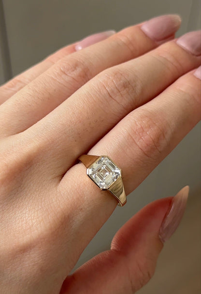 2.55 CT Asscher Cut Lab grown Diamond Bezel Engagement Ring