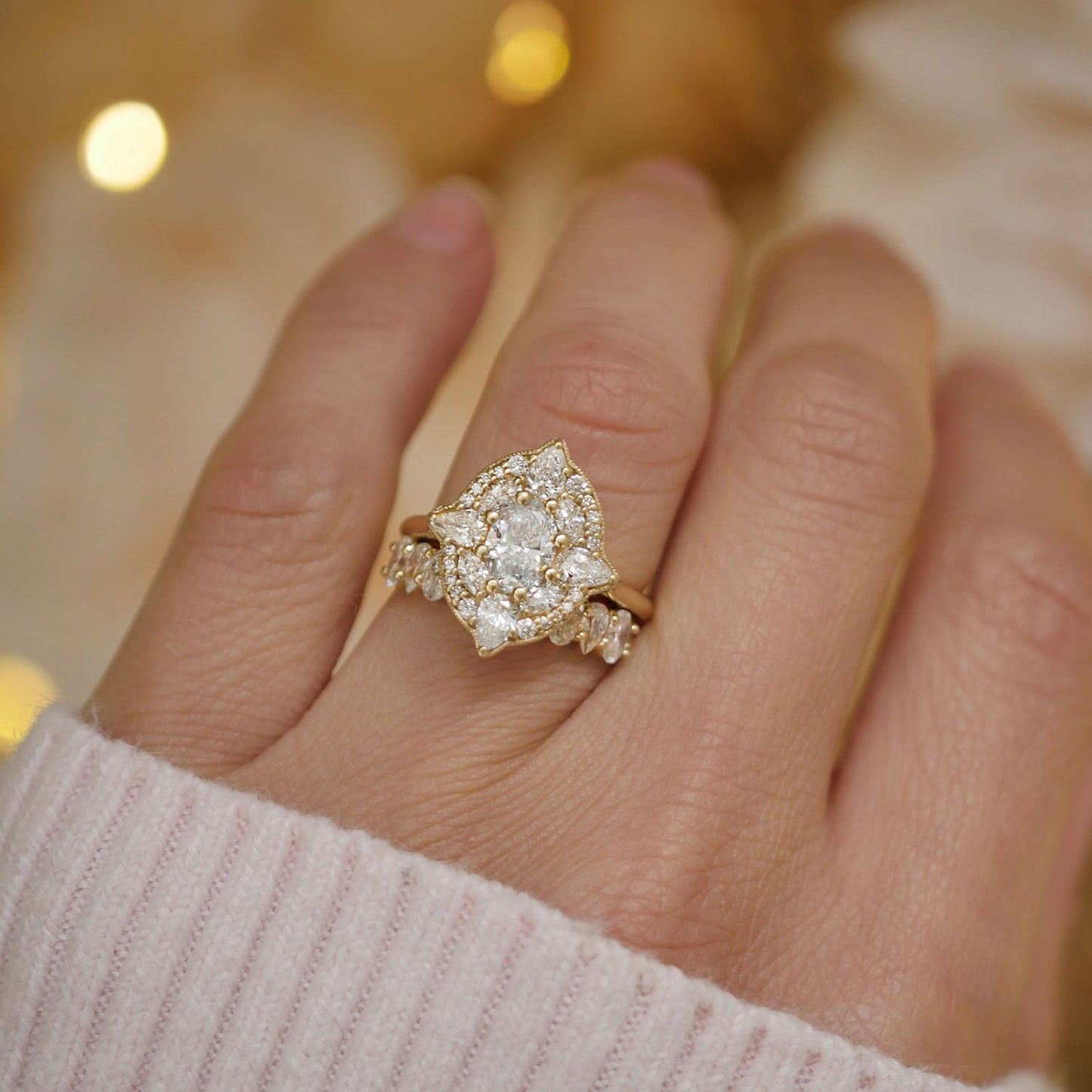 0.66 CT Oval Cut Moissanite Flora Mosaic Engagement Ring