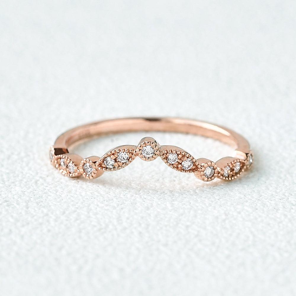 0.12 TCW Round Moissanite Milgrain V-Shape Pave Style Wedding Band