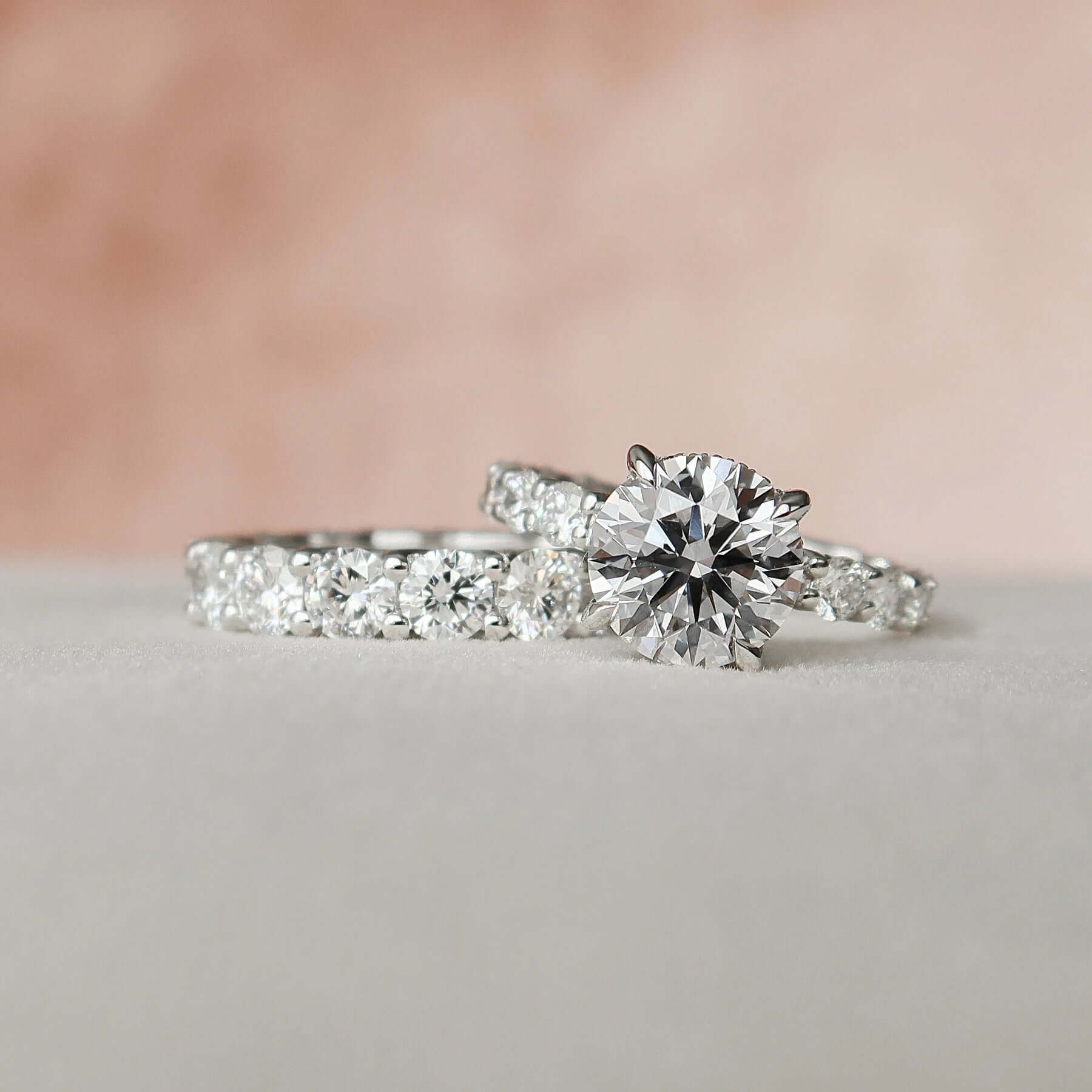 Round Cut Hidden Halo Moissanite Eternity Bridal Set