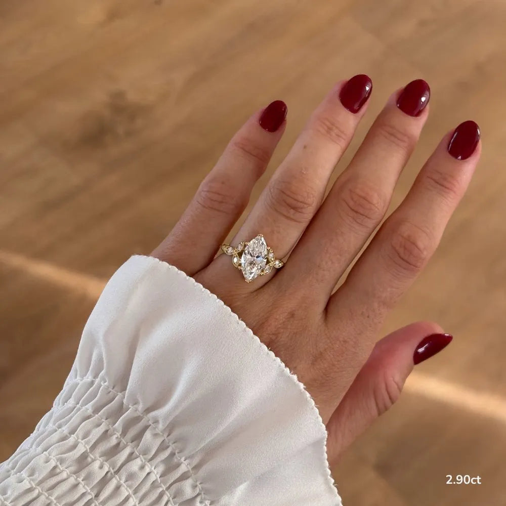 1.9 CT - 2.9 CT Marquise Cut Art Deco Vintage Style Moissanite Engagement Ring