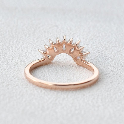 0.3 TCW Pear & Round Moissanite Cluster Curved Wedding Band