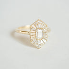 0.56 CT Emerald Cut Moissanite Hexagon Shape Mosaic Engagement Ring