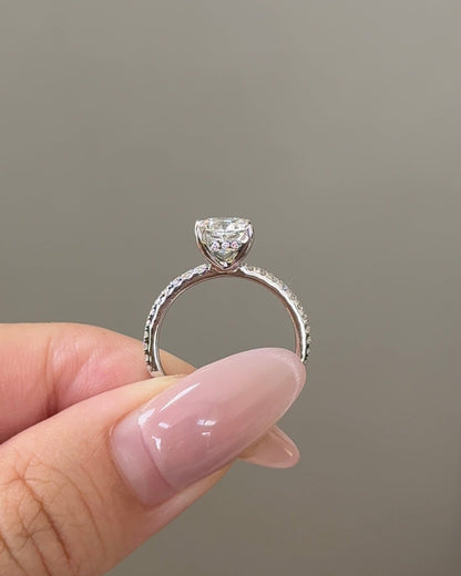 1.13 CT Cushion Cut Lab grown Diamond Micro Pave With Hidden Halo Engagement Ring