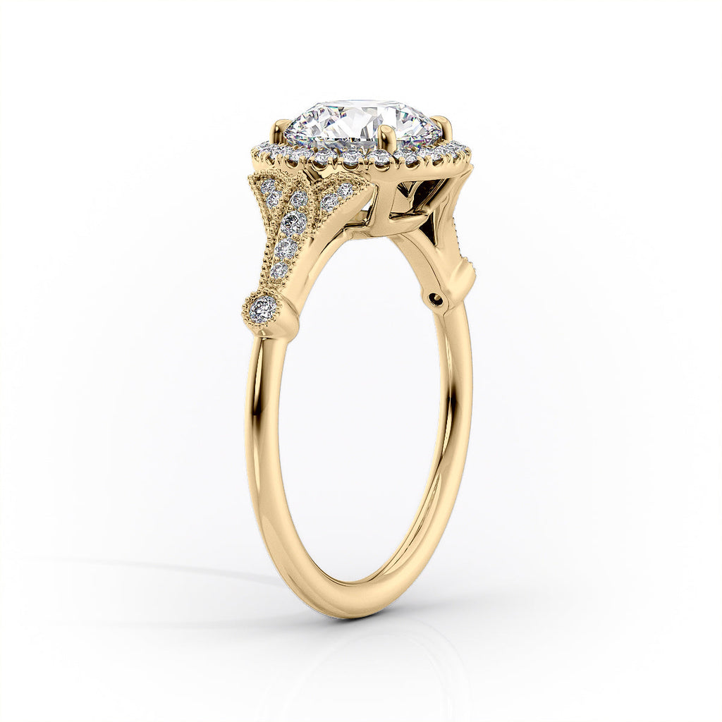 2 CT - 3 CT Round Cut Halo Art Deco Style Moissanite Engagement Ring