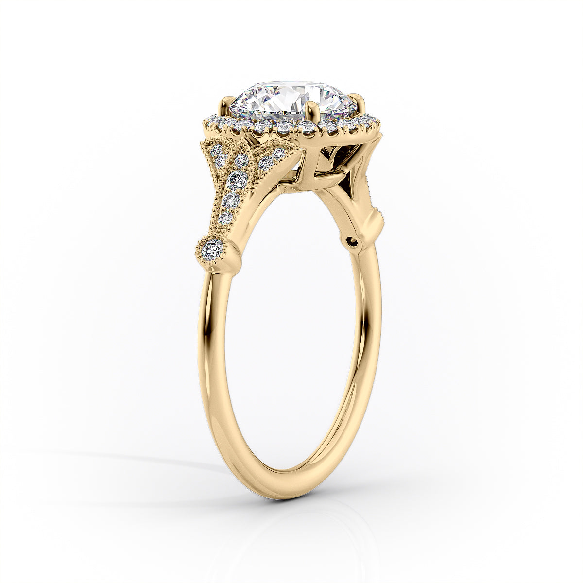 2 CT - 3 CT Round Cut Halo Art Deco Style Moissanite Engagement Ring