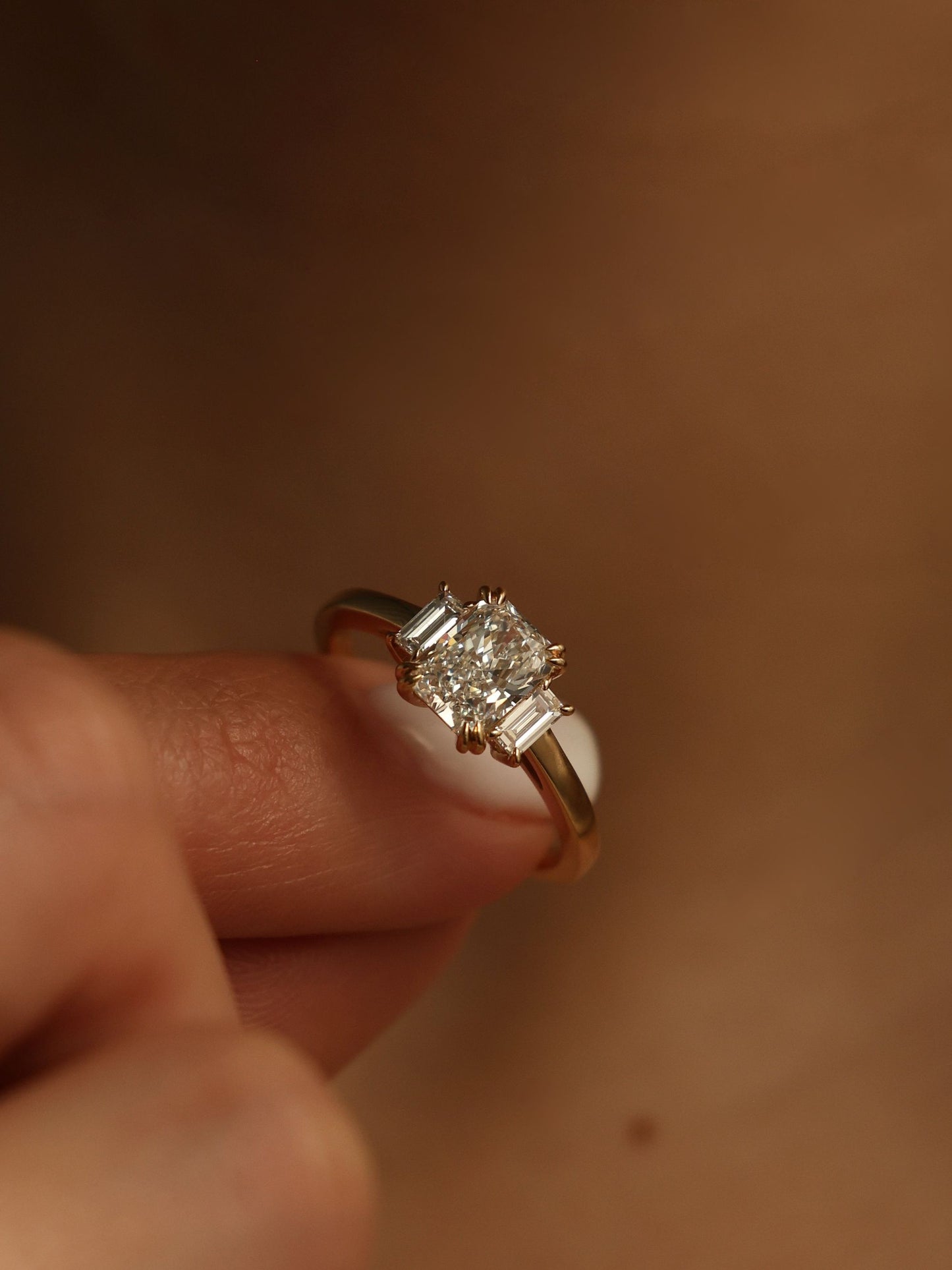 1.2 CT - 3.2 CT Radiant Cut Lab grown Diamond Three Stone Engagement Ring