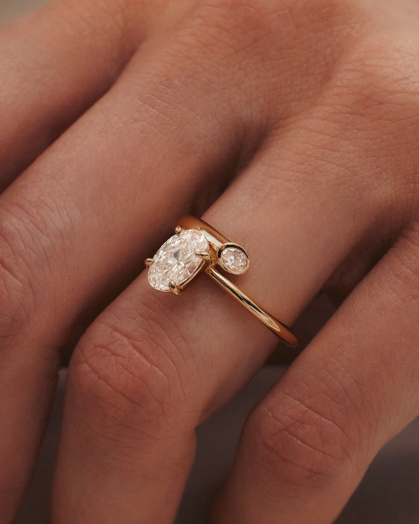 1 CT - 3 CT Oval Cut Lab grown Diamond Bypass Side Stone Engagement Ring