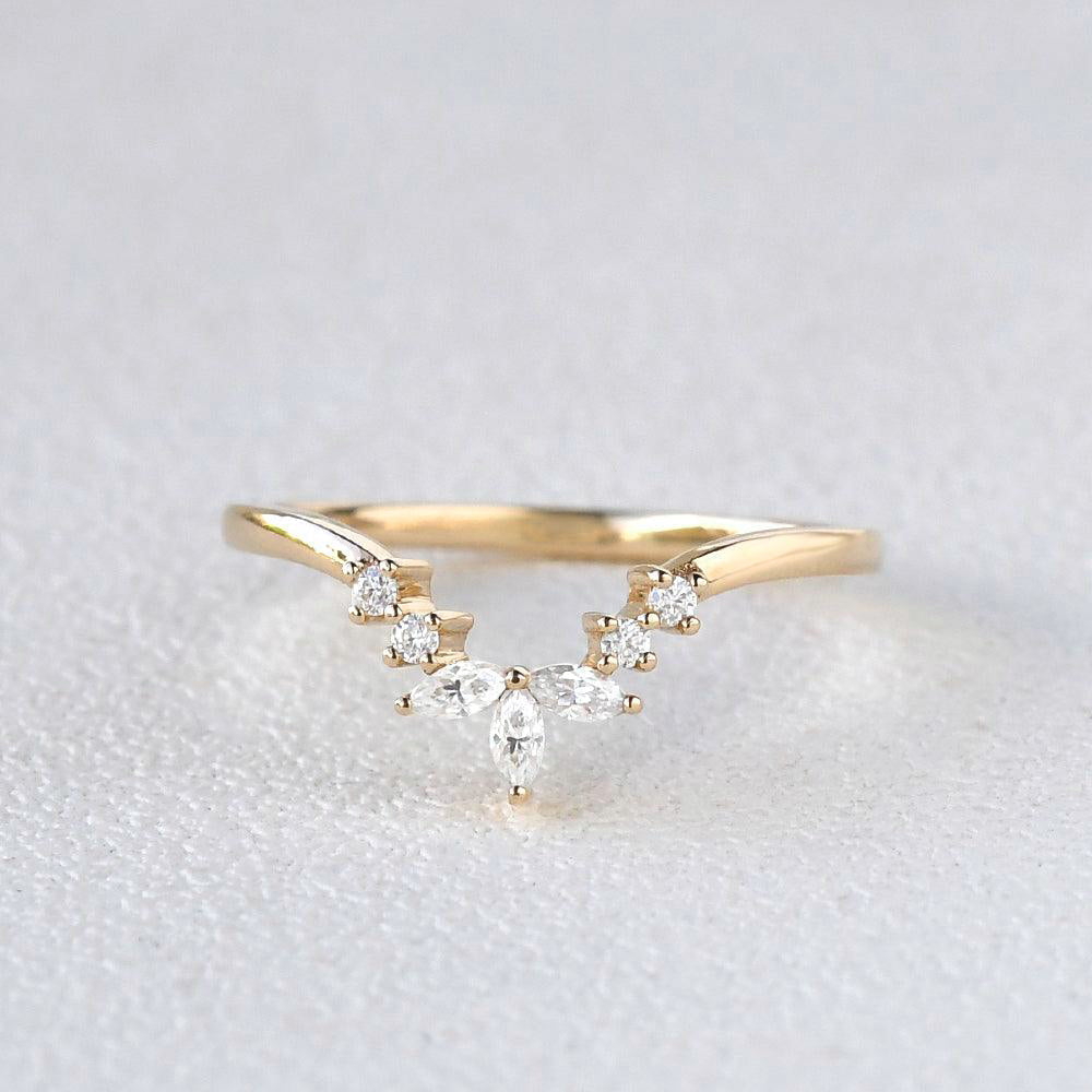 0.12 TCW Marquise & Round Moissanite V-Shape Pave Wedding Band