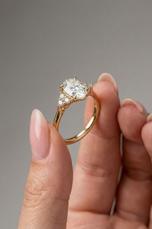 1.5 CT - 2.5 CT Oval Cut Cluster Moissanite Engagement Ring