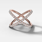 0.45 TCW Round CVD Diamond Pave X Shape Wedding Band