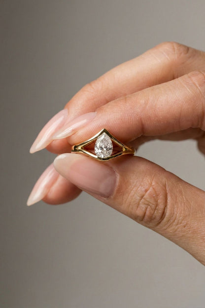Pear Cut Lab grown Diamond Split Shank Solitaire Engagement Ring