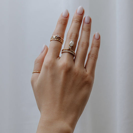 1.06 CT - 3.06 CT Pear Cut Lab grown Diamond Side Stone Unique Engagement Ring