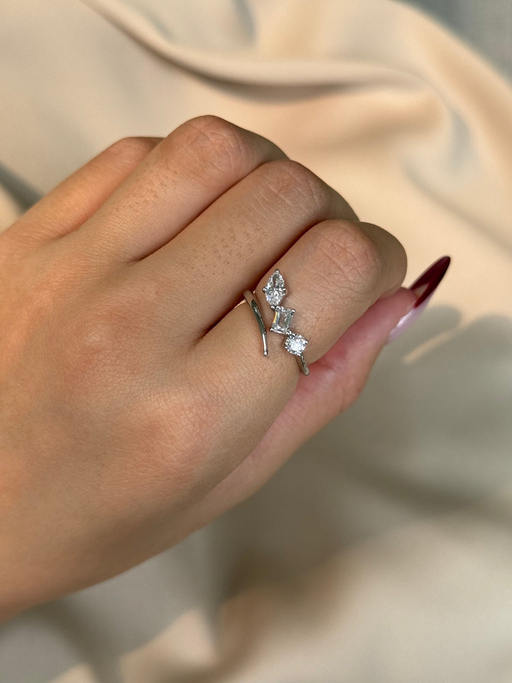 0.81 TCW Mix Shape CVD Diamond Three Stone Wedding Band