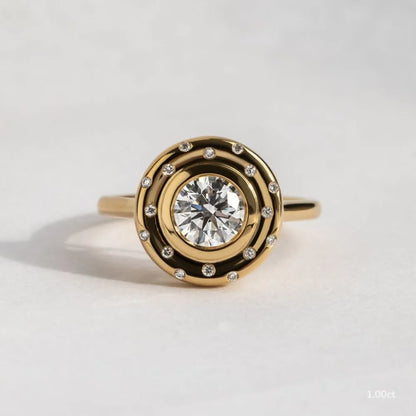 1 CT - 2 CT Round Cut Bezel Set Cluster Unique Moissanite Engagement Ring