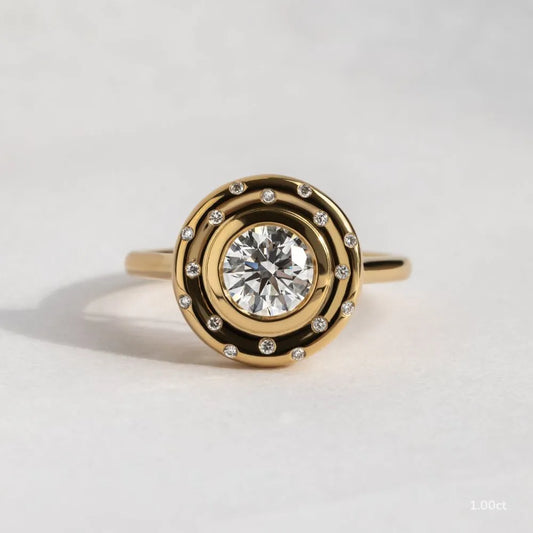 1 CT - 2 CT Round Cut Bezel Set Cluster Unique Moissanite Engagement Ring