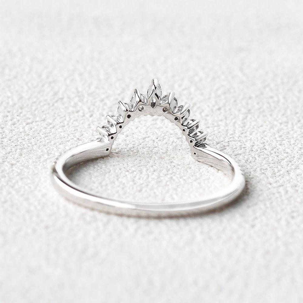 0.25 TCW Marquise & Round Moissanite Curved Stacking Wedding Band