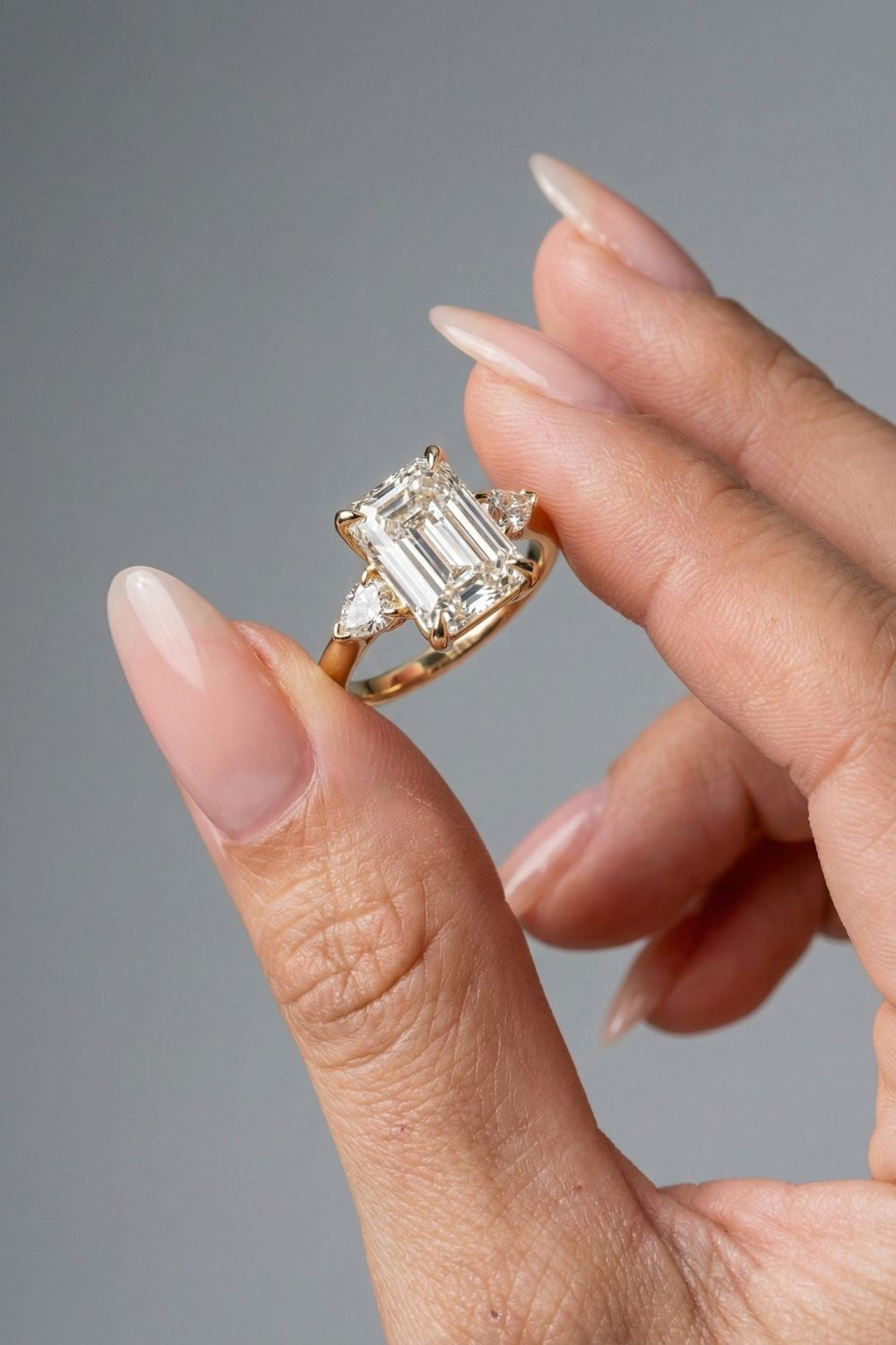 Emerald Cut Lab grown Diamond Three Stone Engagement Ring