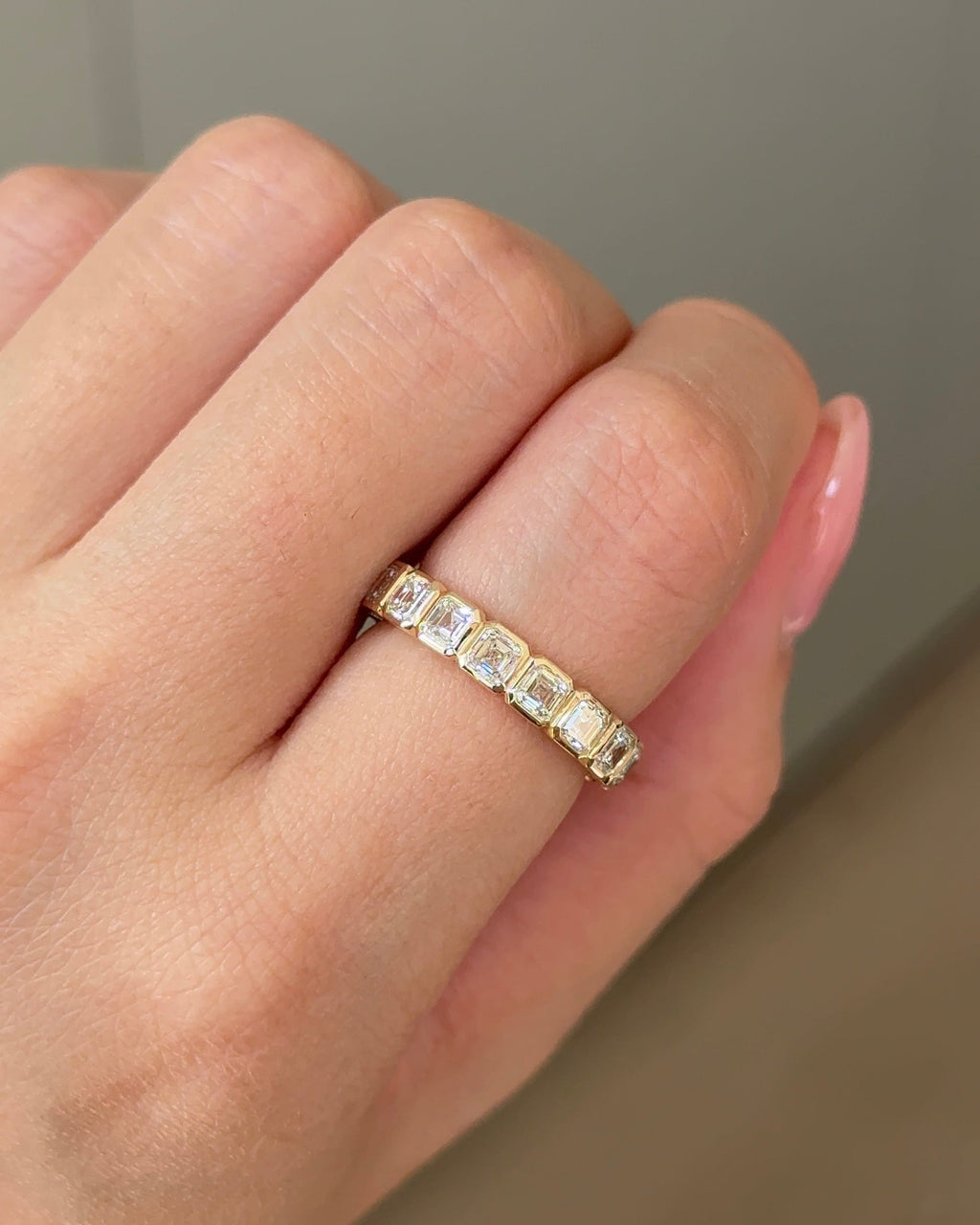 2.09 TCW Asscher CVD Diamond Half Eternity with Bezel Wedding Band