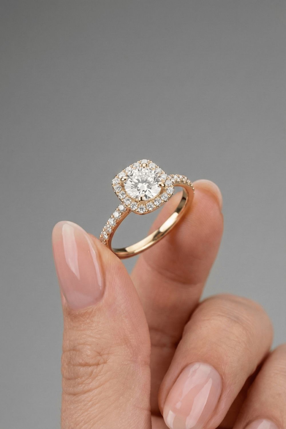 Round Cut Halo Pave Moissanite Engagement Ring