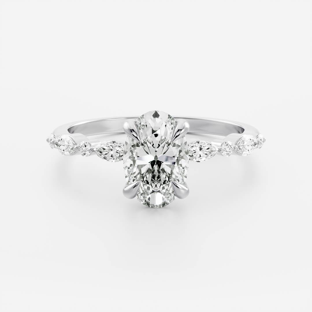 1.5 CT - 2.5 CT Oval Cut Pave Moissanite Engagement Ring