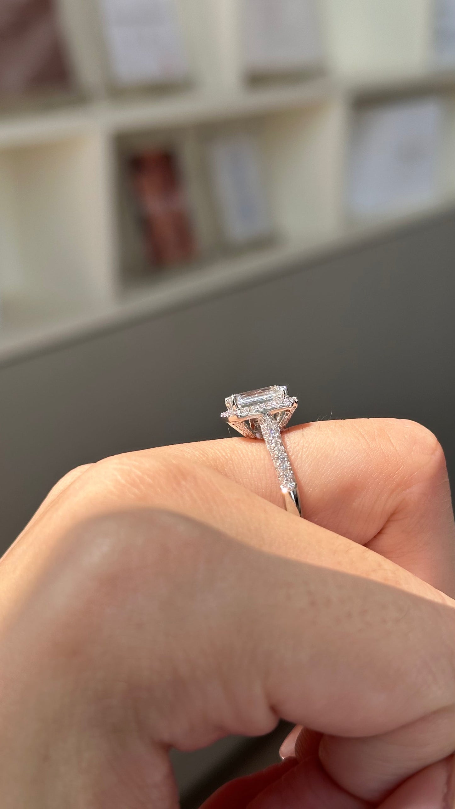 2 CT Emerald Cut Lab grown Diamond Glitter Pave with Halo Engagement Ring