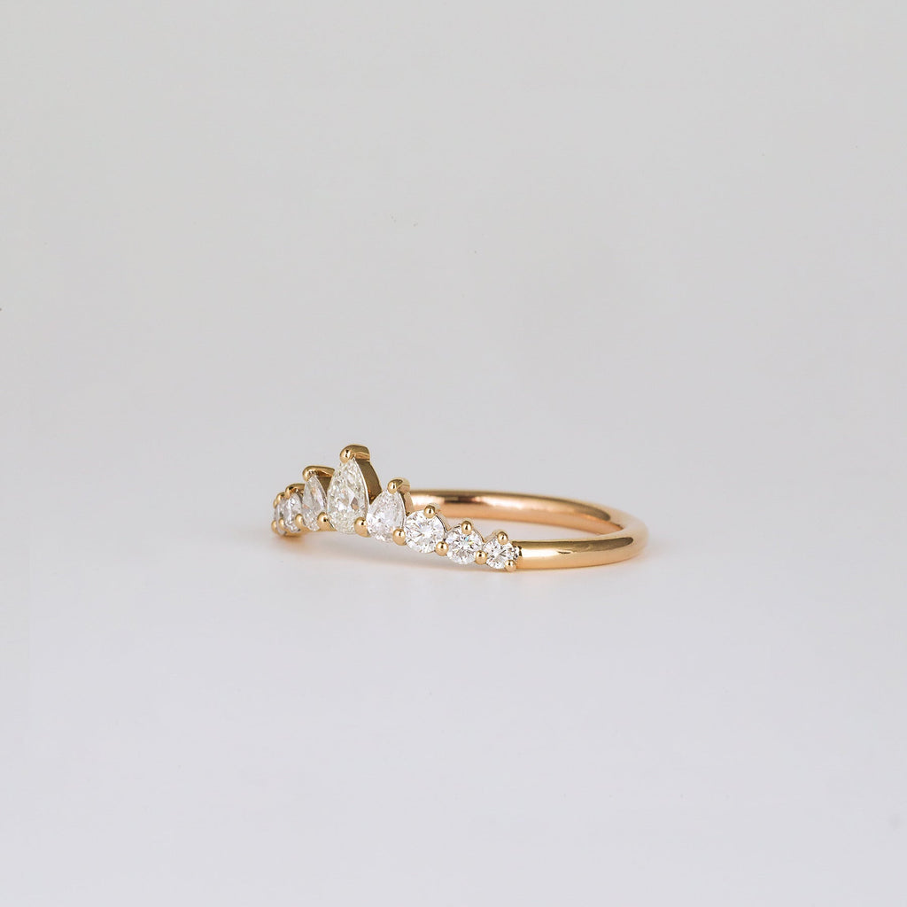 0.38 TCW Round & Pear CVD Diamond Chevron Wedding Band