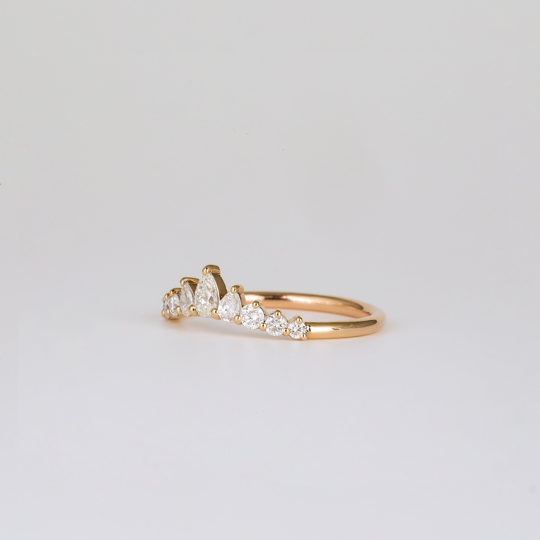 0.38 TCW Round & Pear CVD Diamond Chevron Wedding Band