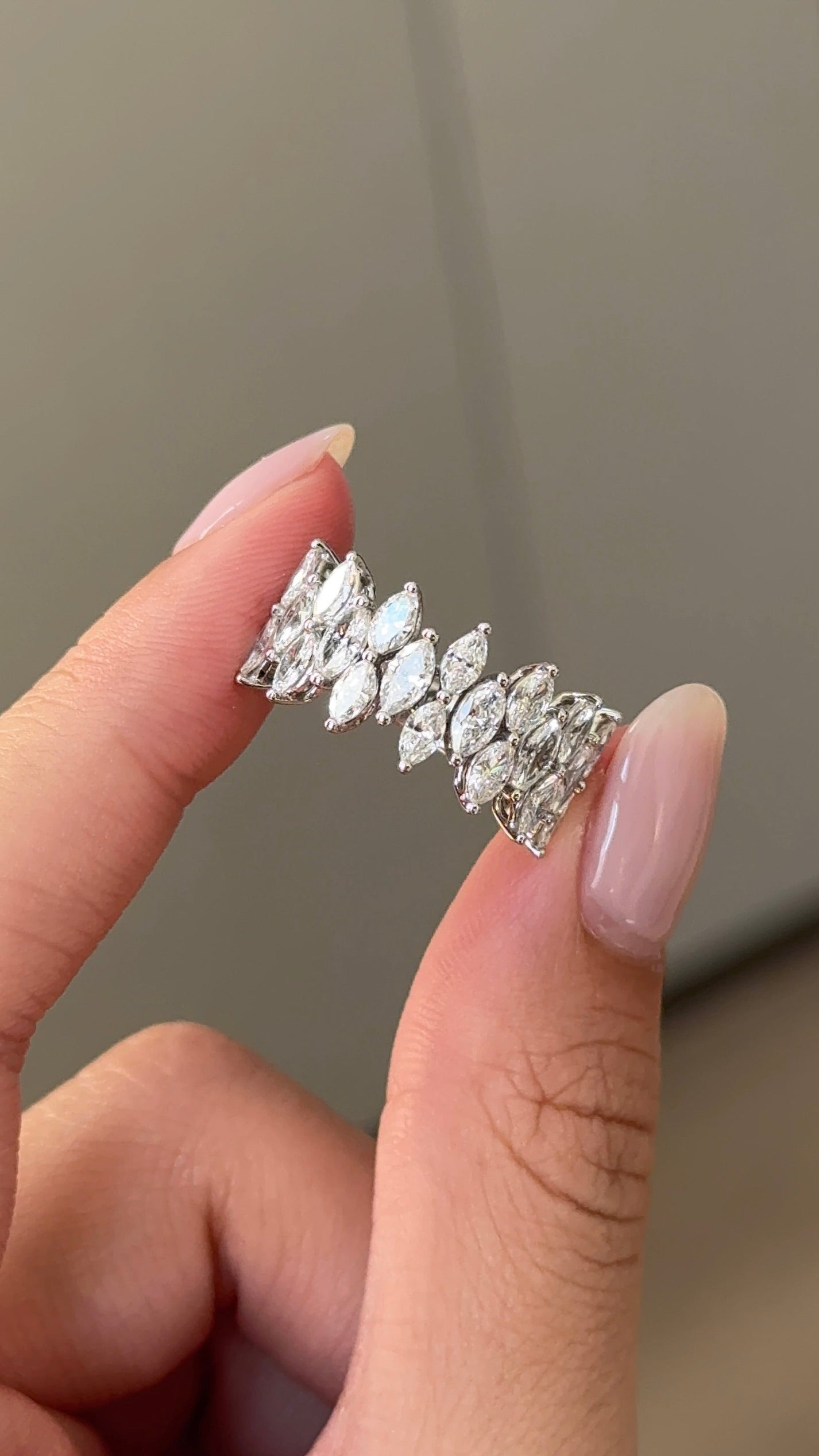 Marquise Cut CVD Diamond Half Eternity Wedding Band