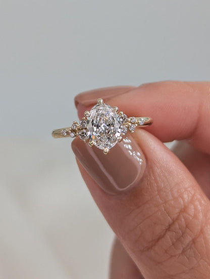 1 CT Oval Cut Cluster Moissanite Engagement Ring