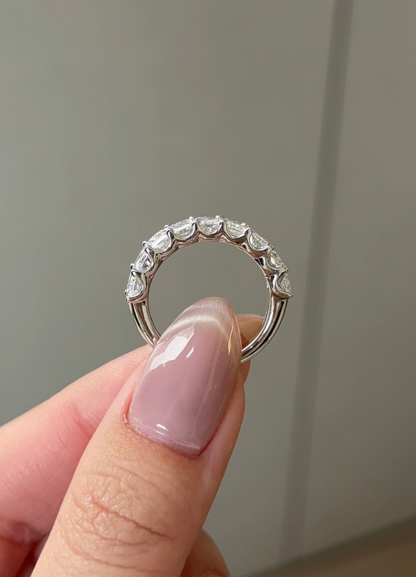 3.2 TCW Radiant CVD Diamond Half Eternity with Shared Prong Wedding Band