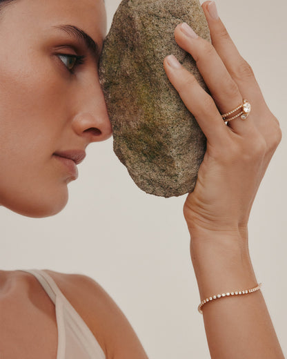 1 CT Round Cut Lab grown Diamond Bypass Side Stone & Half Pave Engagement Ring