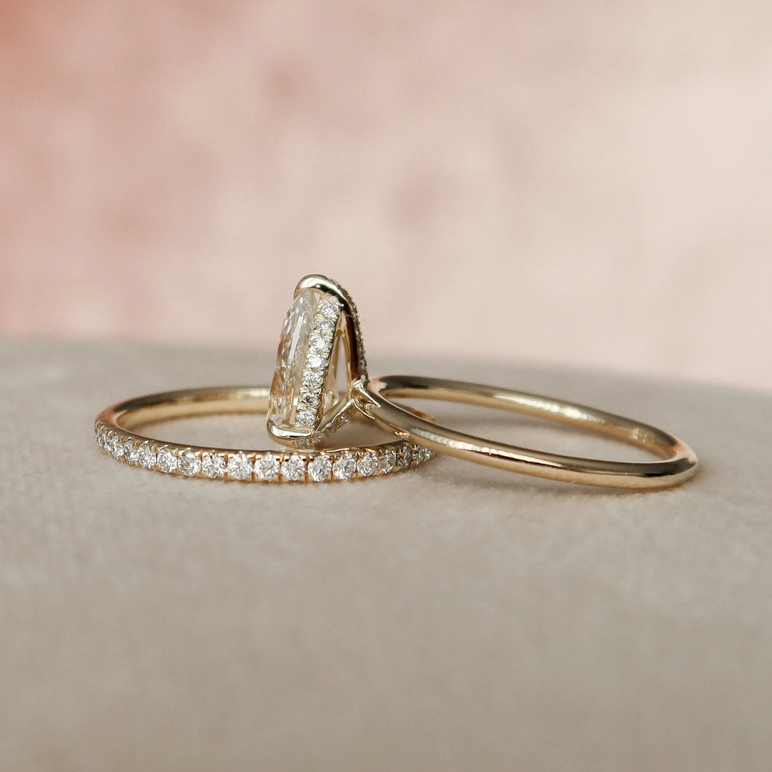 1.5 CT Pear Cut Hidden Halo Moissanite Solitaire Bridal Set