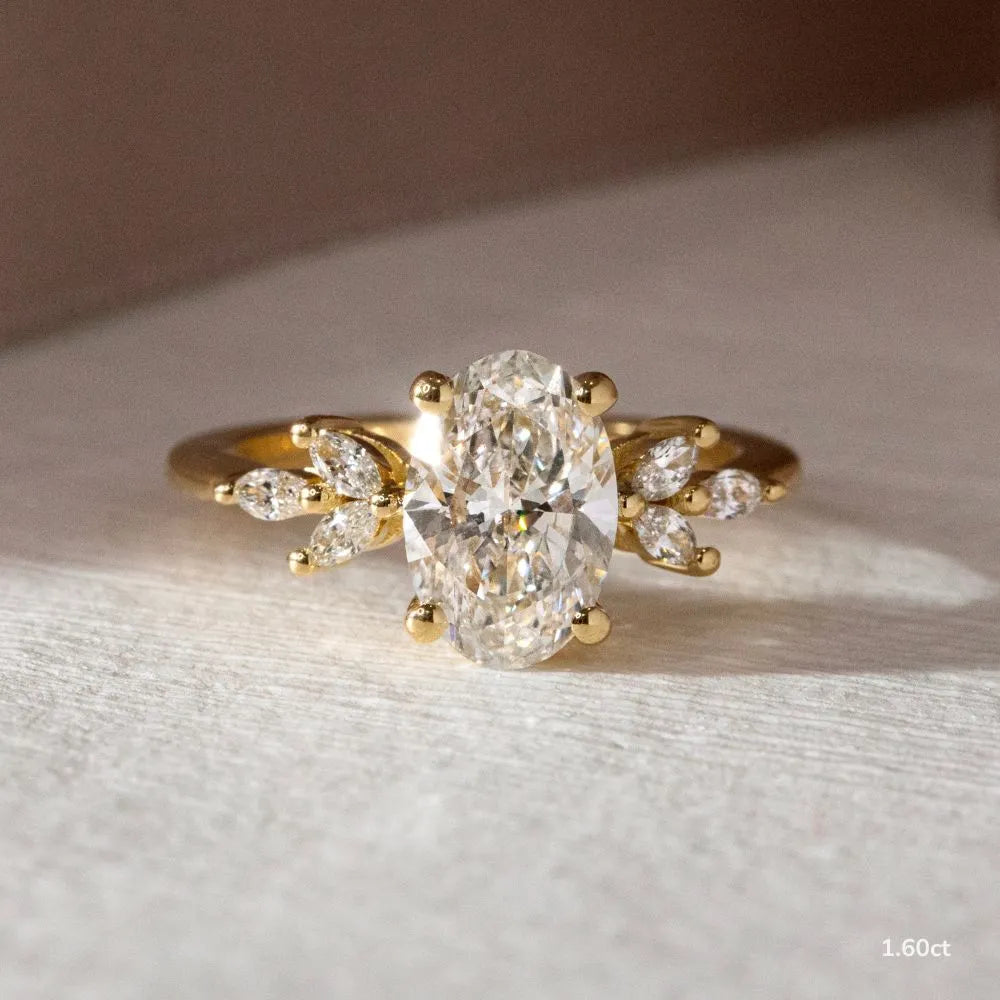 1.6 CT - 2.6 CT Oval Cut Cluster Moissanite Engagement Ring