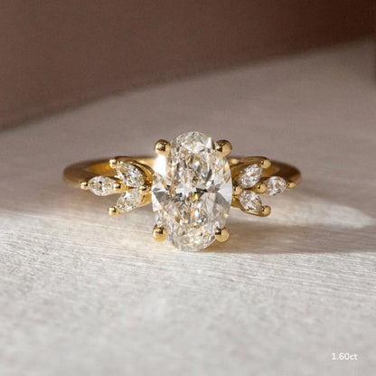 1.6 CT - 2.6 CT Oval Cut Cluster Moissanite Engagement Ring