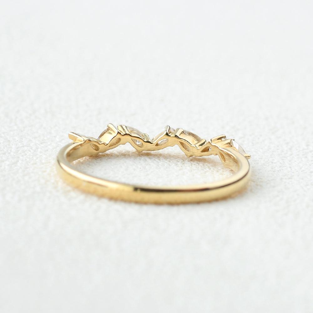 0.1 TCW Pear Moissanite Dainty Straight Wedding Band