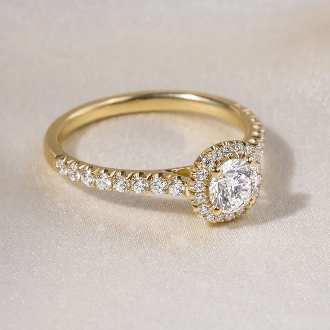 0.5 CT - 2 CT Round Cut Halo & Pave Style Moissanite Engagement Ring