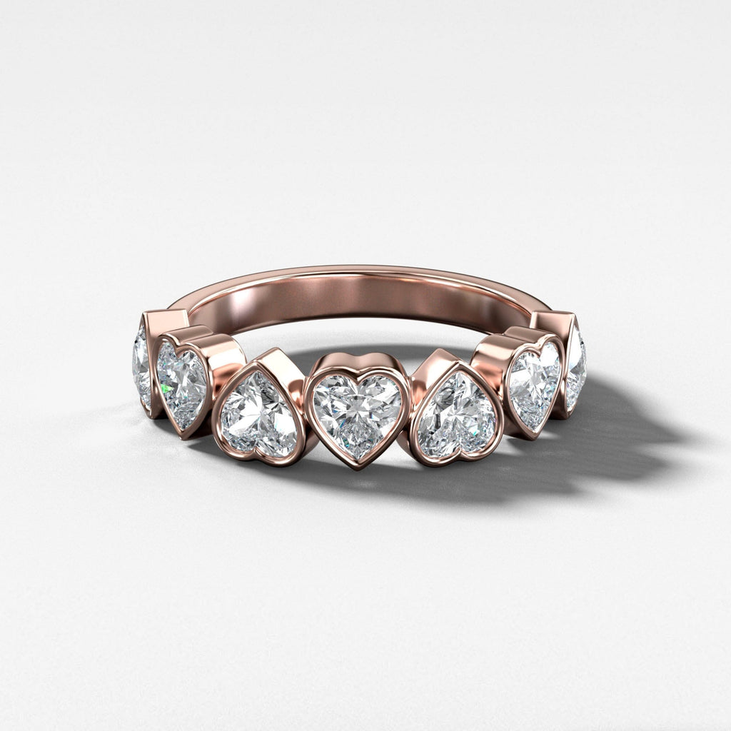 1.4 TCW Heart CVD Diamond Bezel Set Half Eternity Wedding Band