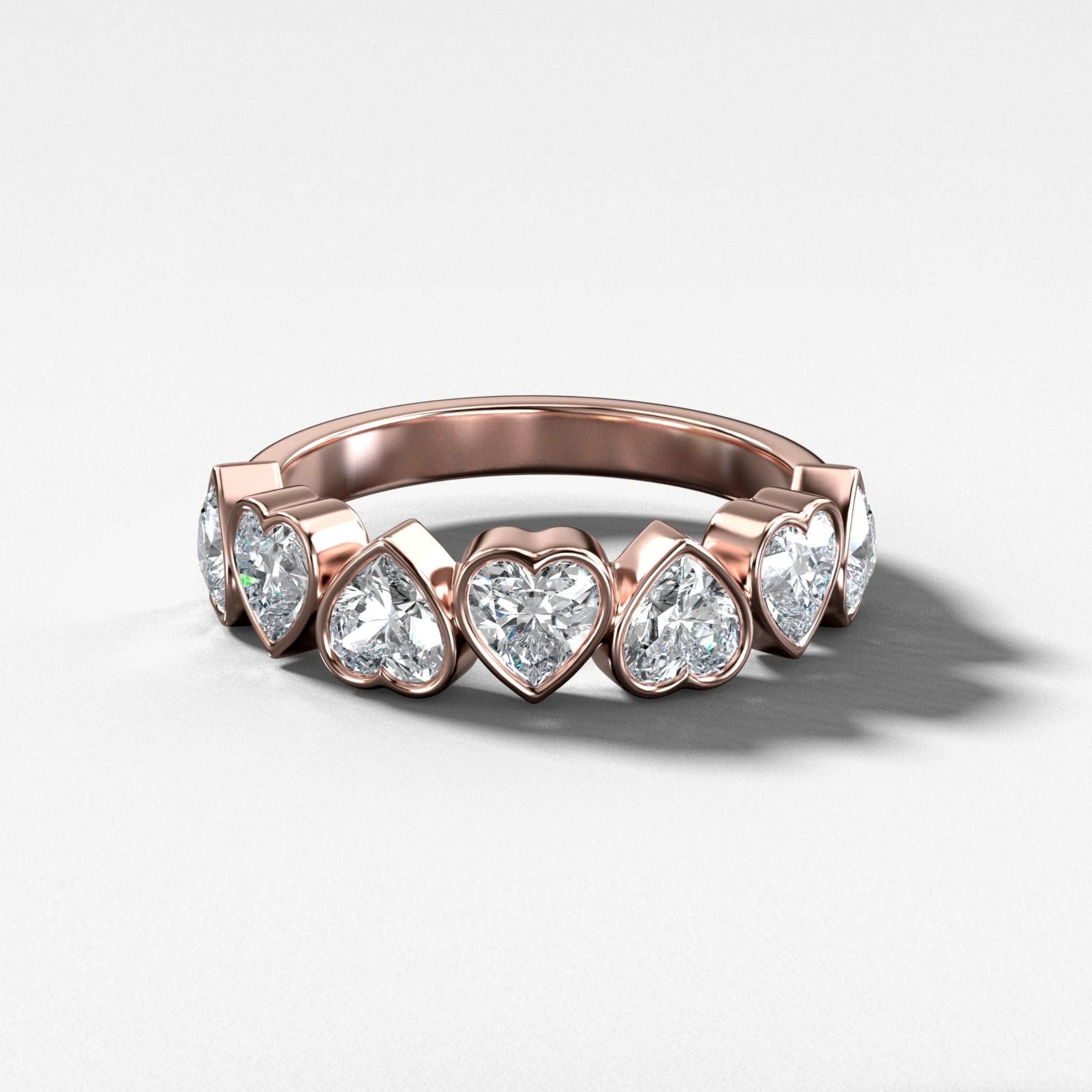 1.4 TCW Heart CVD Diamond Bezel Set Half Eternity Wedding Band