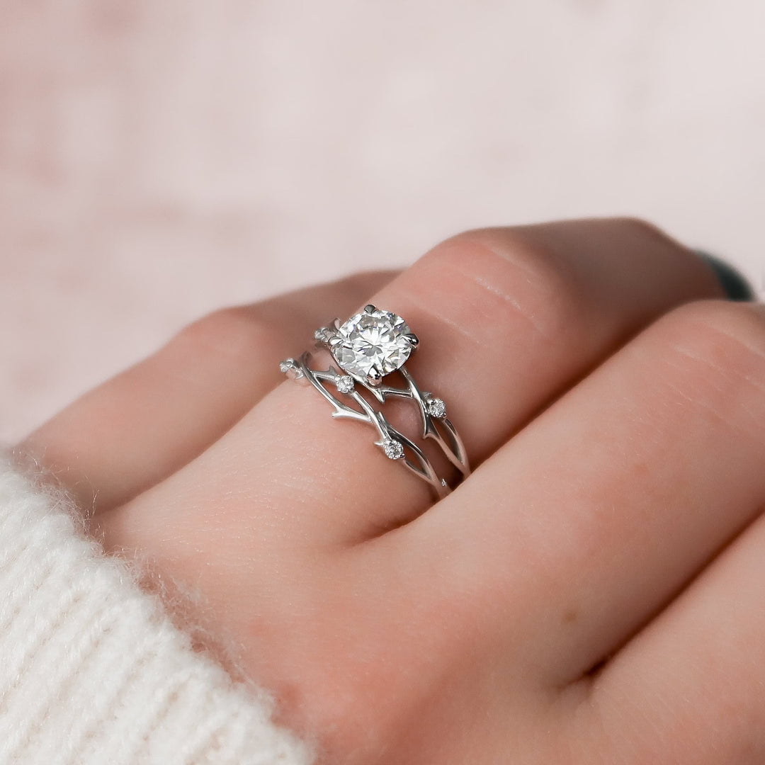 2.0 CT Oval Cut Moissanite Half Eternity Nature Inspired Bridal Set