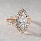 3 CT Marquise Cut Split Shank Halo Pave Moissanite Engagement Ring