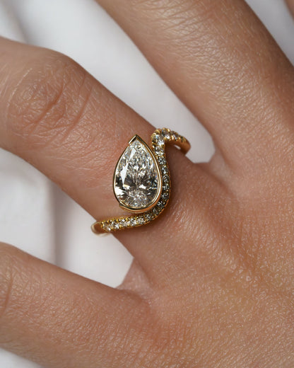 1.51 CT - 3.51 CT Pear Cut Lab grown Diamond Pave & Bezel Setting Engagement Ring