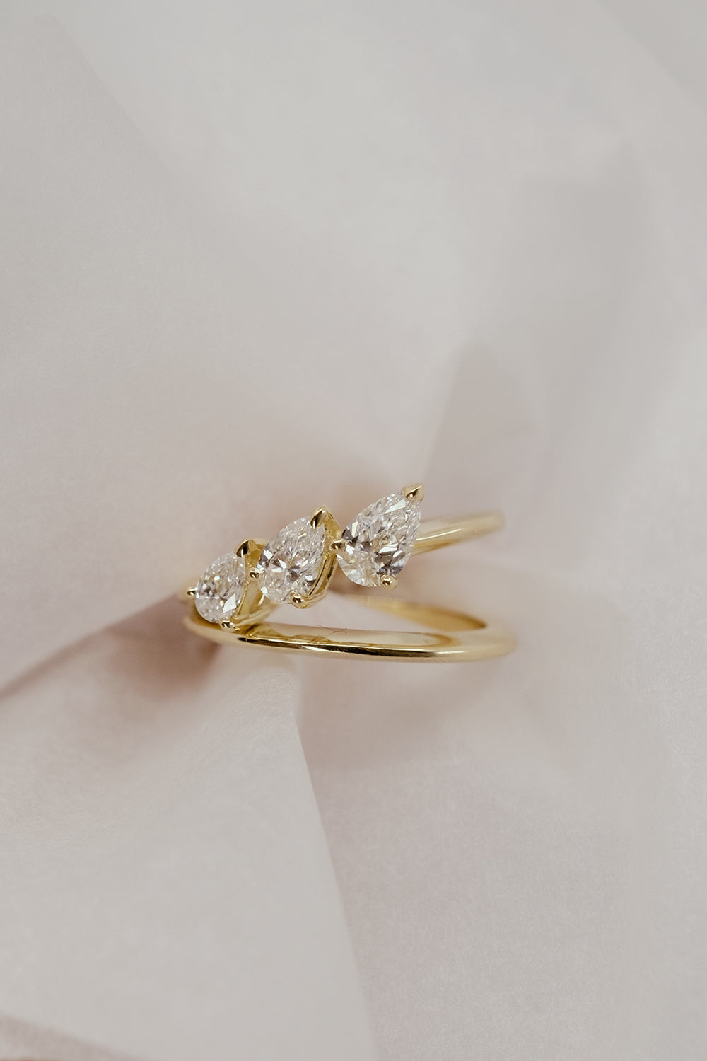 1.5 TCW Pear Cut Lab grown Diamond Double Band Three Stone Engagement Ring