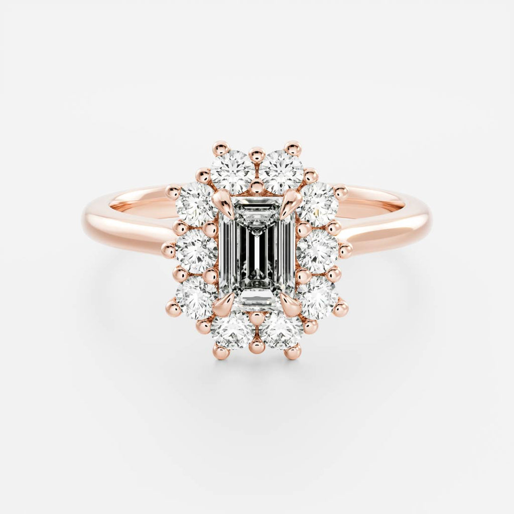 1 CT - 2 CT Emerald Cut Halo Moissanite Engagement Ring