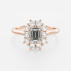 1 CT - 2 CT Emerald Cut Halo Moissanite Engagement Ring
